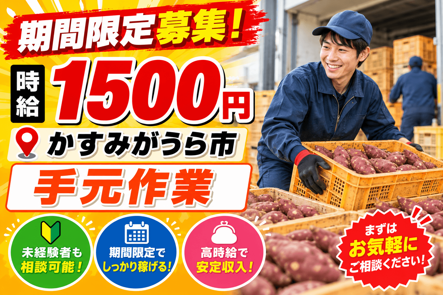 ★★【茨城県/かすみがうら市】期間限定!(11月中旬まで)、さつまいもの積み込みお手伝い(^^)/★★