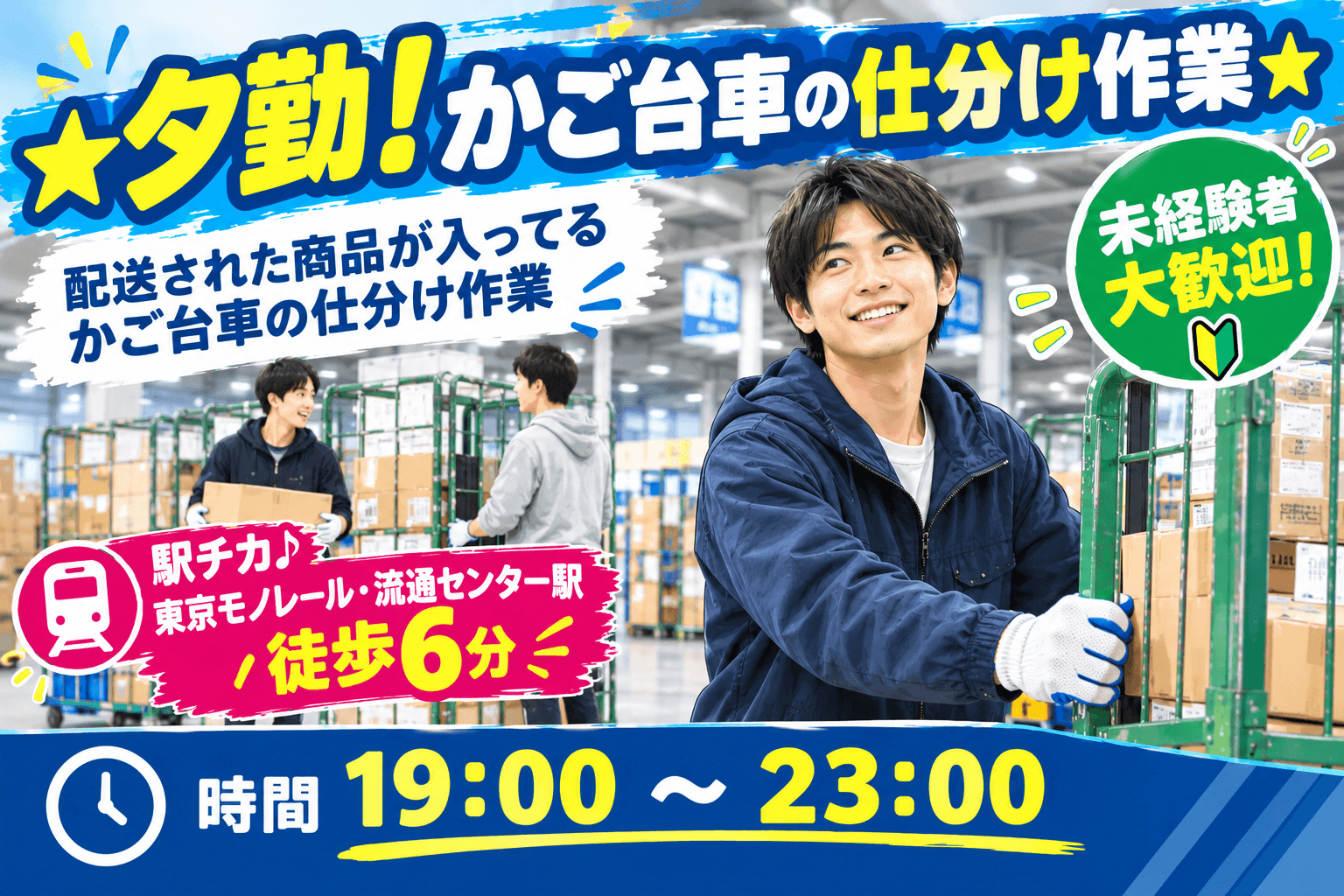 ◆◇未経験者大歓迎!【流通センター】かご台車の仕分け作業◇◆